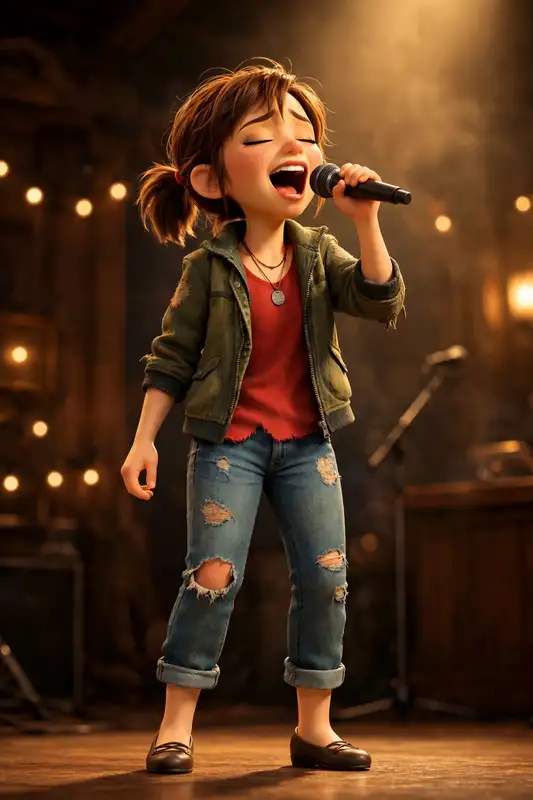Sally singing late at night, notebook nearby