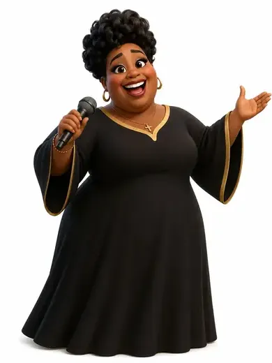 Haddie singing in a black robe with gold trim