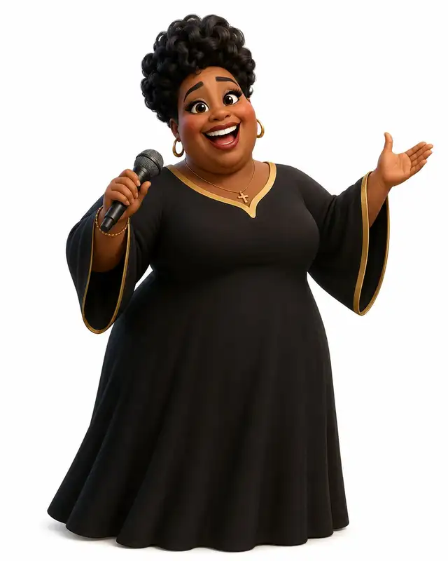 Haddie singing in a black robe with gold trim
