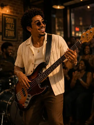 Jaylen Bass performing with his bass guitar