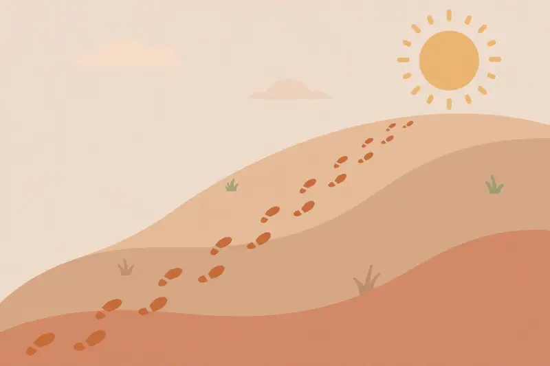 Small steps climbing a gentle hill toward the sun, gradual exposure