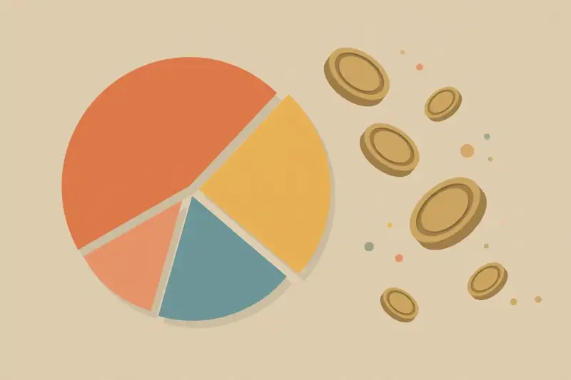 A pie chart with colorful slices showing budget pieces