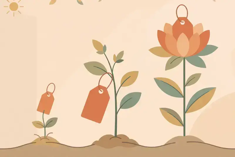 A price tag growing like a plant from seedling to flower