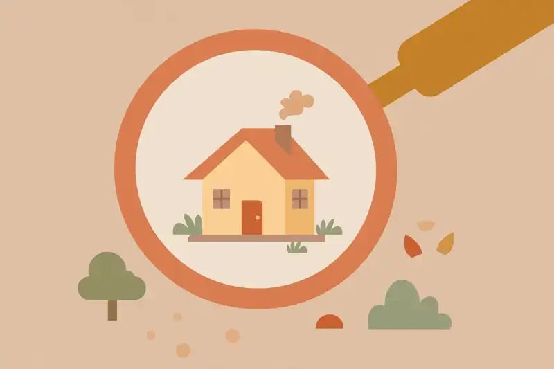 A large magnifying glass examining a small house, home inspection