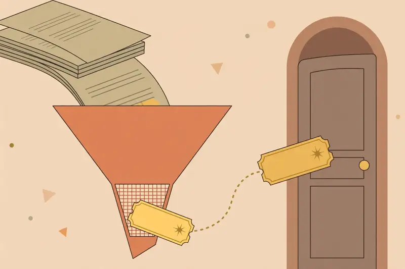 A resume passing through a filter and emerging as a golden ticket to an interview