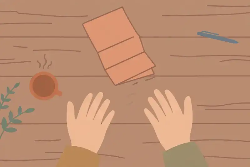 A handwritten letter reaching across a desk to one reader
