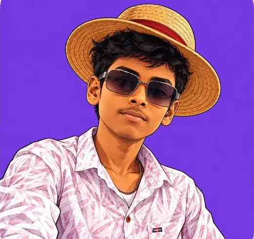Harsh, a young Indian man in a straw hat and sunglasses against a purple background